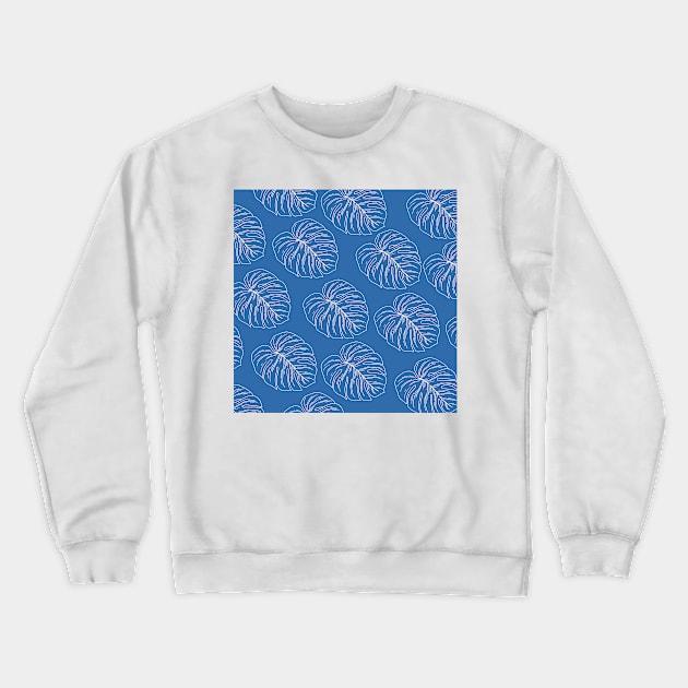 monstera tropical plant hawaii aloha print blue and white Crewneck Sweatshirt by maplunk